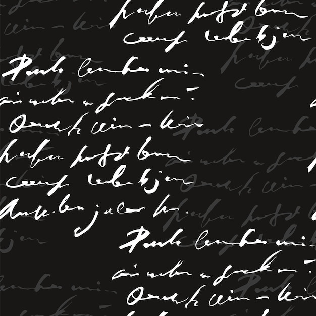 Handwritten abstract text seamless pattern vector monochrome script background
