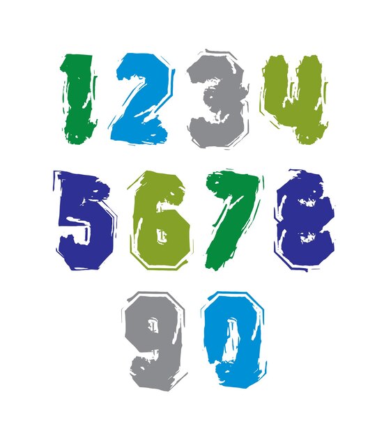 handwritten colorful vector freak numbers stylish digits set drawn with ink brush