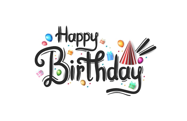 happy birthday lettering text banner with party element for celebration