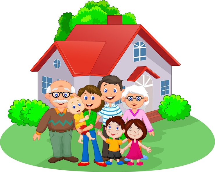 Vector happy cartoon family