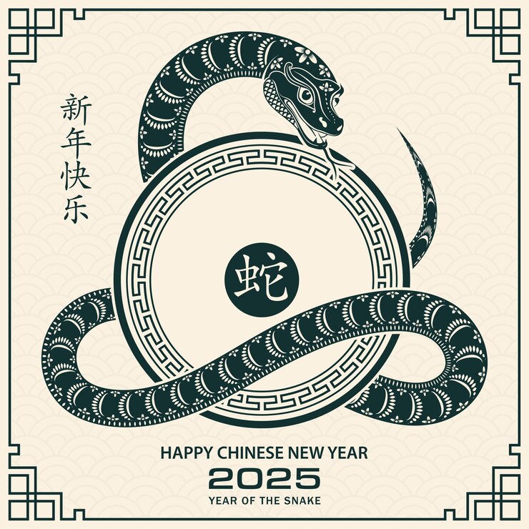 Vector happy chinese new year 2025 zodiac sign year of the snake with green paper cut art and craft style