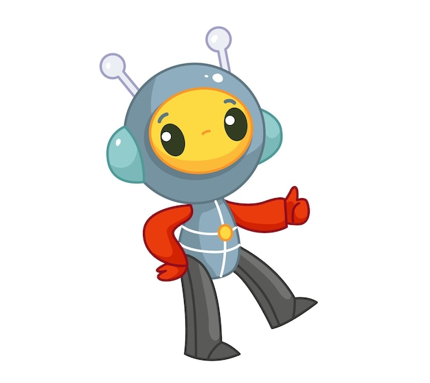 happy cute alien in a spacesuit shows a class sign. vector illustration in cartoon childish style. isolated funny clipart on white background. astronaut seal.
