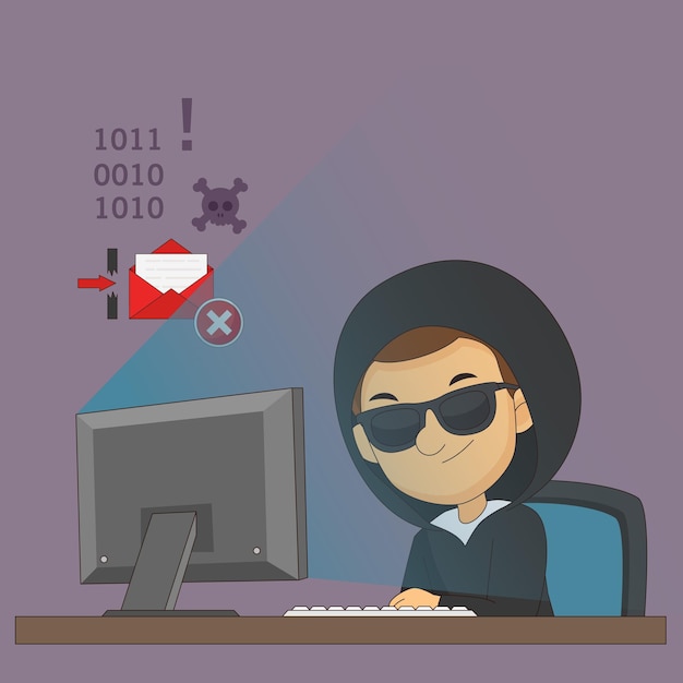 Happy hacker stealing personal data