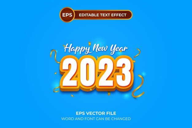 Happy new year 2023 text effect, blue and orange happy color