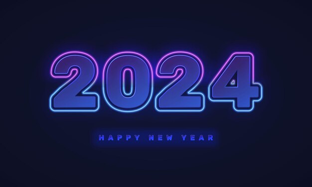 Happy new year 2024 in bright neon style Vector illustration