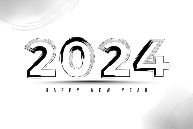 Happy New Year 2024 text banner in modern line style for greeting card