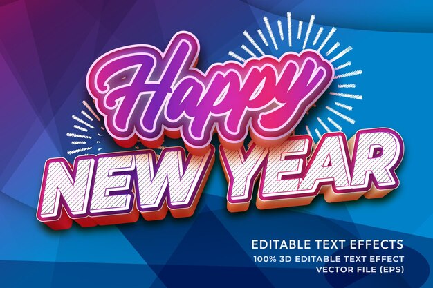 happy new year 3d text edutable with sunburst
