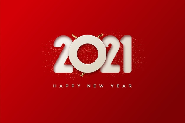 happy new year with a realistic white number in the middle