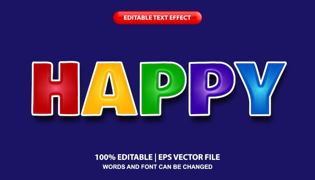 happy text, editable text effects template, colorful bold font style