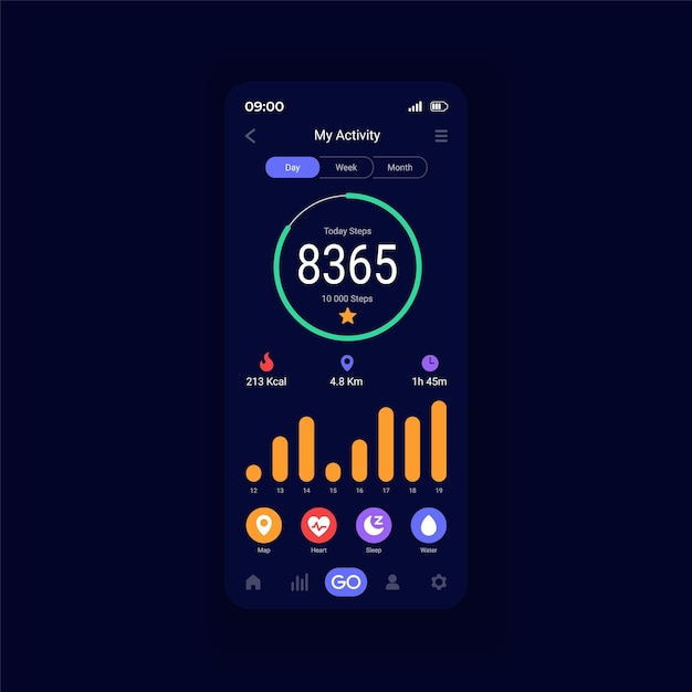 Health analysis smartphone interface vector template. Mobile app page design layout. Modern functionality in sport. Body condition on smartphone screen. Flat UI for application. Phone display