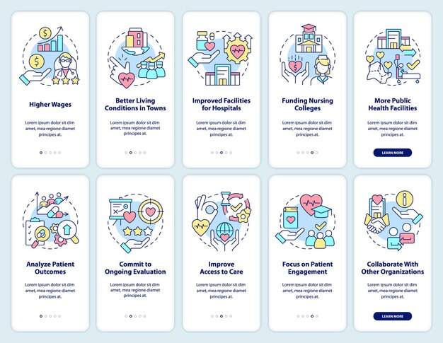Healthcare process improvement onboarding mobile app screen set