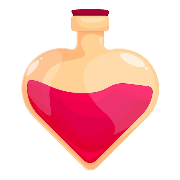 Heart shaped love potion with cork stopper is containing pink liquid