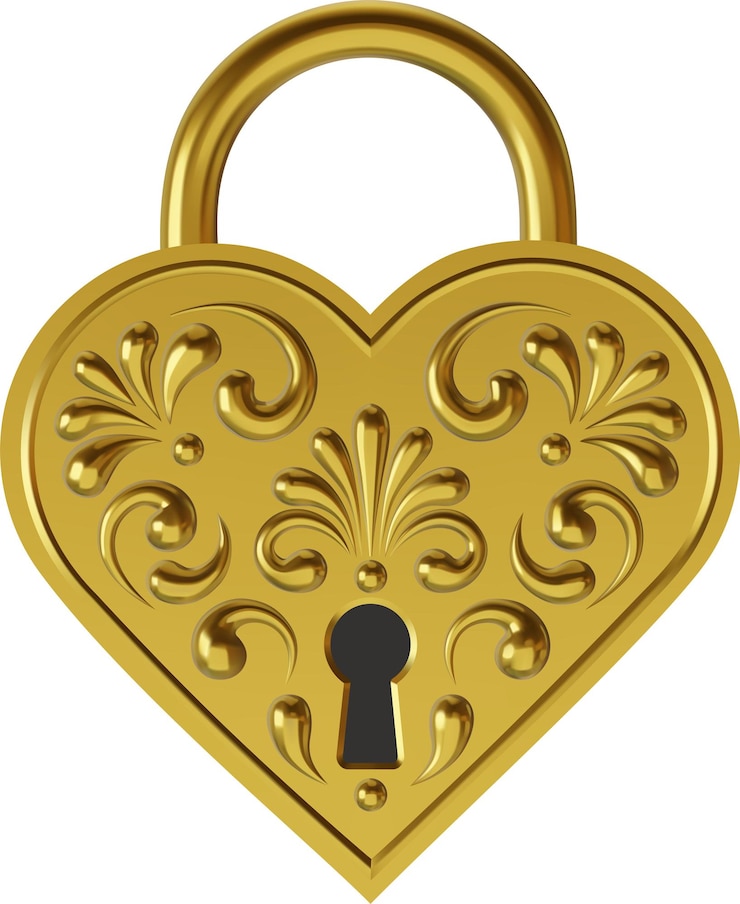 Vector heart shaped padlock gold 3d padlock