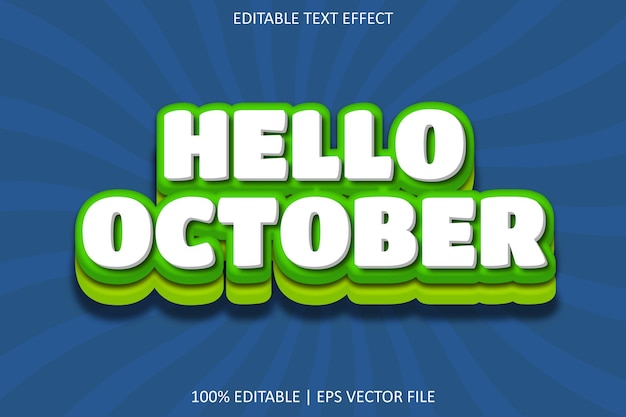 Hello October With Cartoon Emboss Style Editable Text Effect
