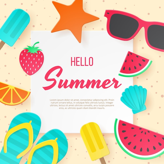Hello Summer Background paper cut vector