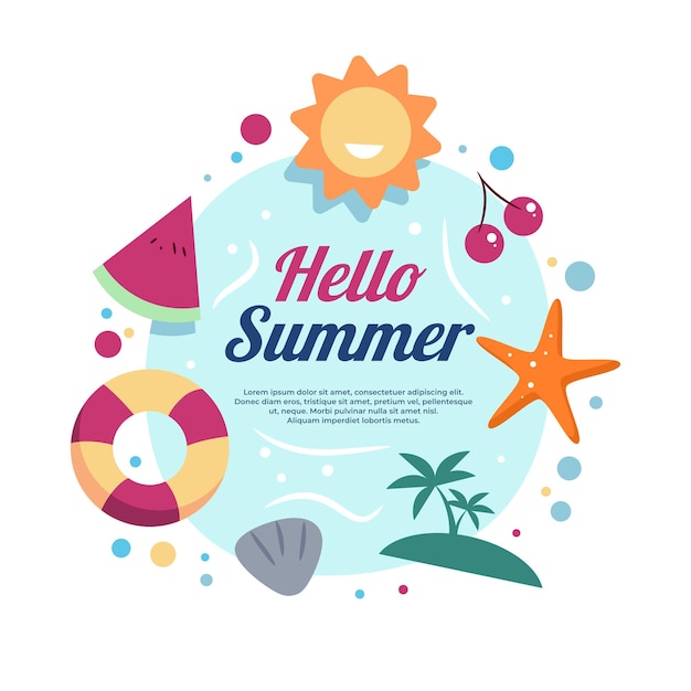 hello summer vacation illustration elements on the beach