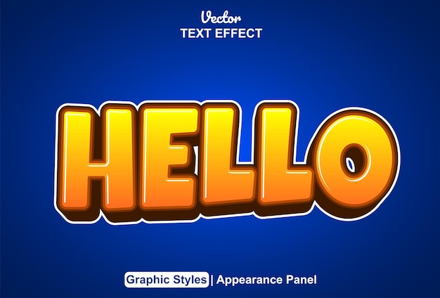 Hello text effect with orange and blue graphic style editable