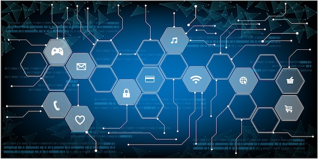 hexagon security electronic for safety with  hologram vector concept for future technology element