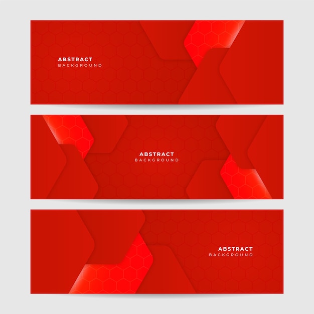Hexagonal Tech Red Abstract Memphis Geometric Wide Banner Design Background