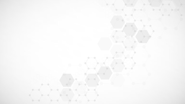 Hexagons pattern on gray background. Genetic research molecular structure. Chemical engineering