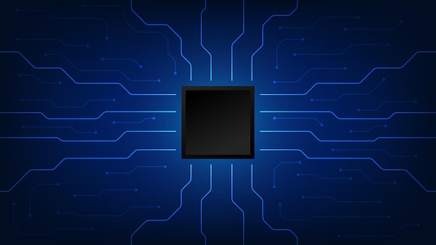 hi tech computer chip on blue circuit board background