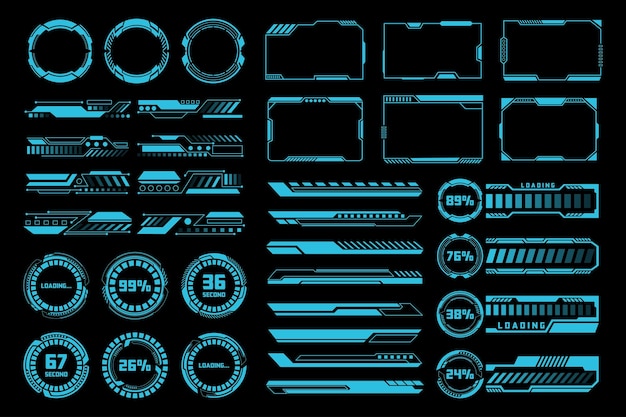 high tech hud vector elements with sci fi user interface and loading bars indicators