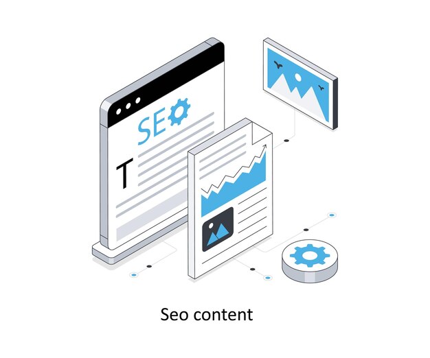 Hình ảnh minh họa kho Isometric nội dung SEO, tệp EPS