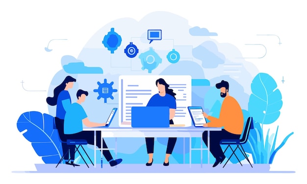 Hình ảnh minh họa vector về những người làm việc nhóm kinh doanh theo phong cách phẳng