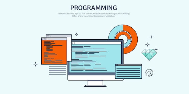 Hình ảnh vector nền phẳng mã hóa lập trình SEO tối ưu hóa công cụ tìm kiếm ứng dụng