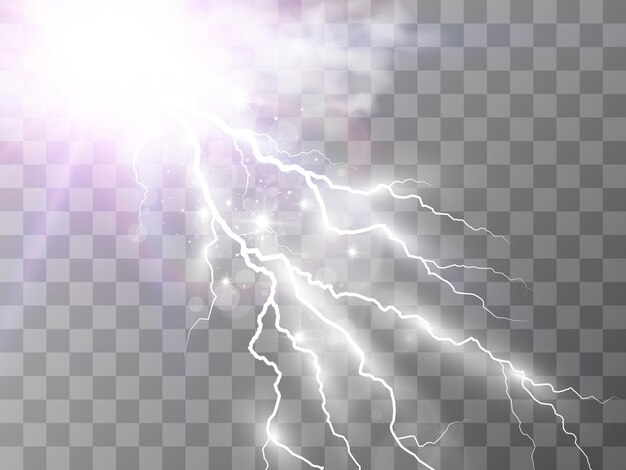 Hình ảnh vector về tia sét chân thực. Ánh chớp trên nền trong suốt.