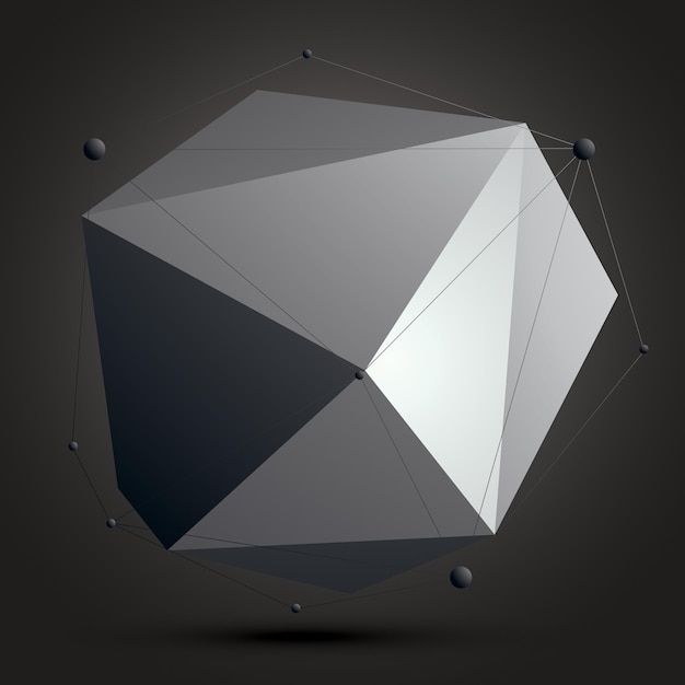 Hình dạng 3D trừu tượng phức tạp màu xám, đối tượng lưới kỹ thuật số vector. Chủ đề công nghệ.