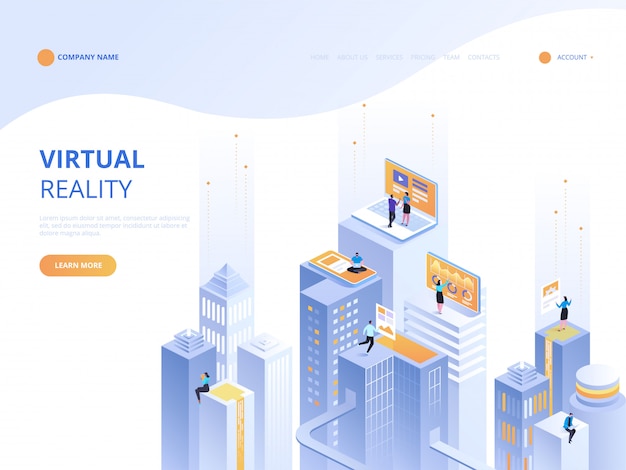 Hình minh họa isometric về khái niệm Thực tế ảo