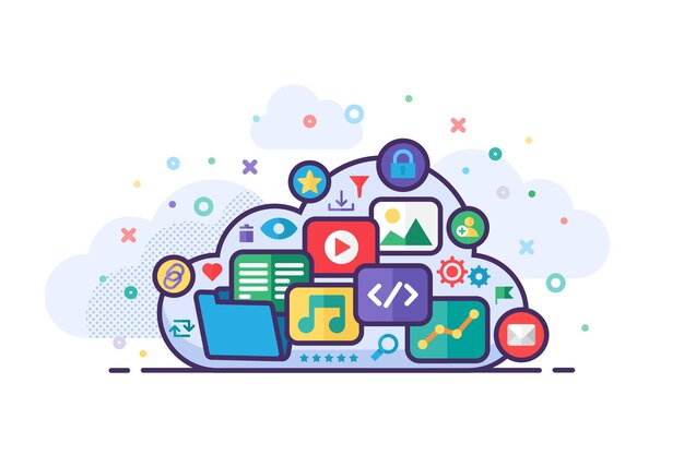 Hình minh họa khái niệm lưu trữ đám mây vector