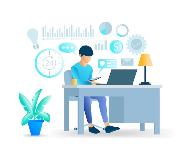Hình minh họa vector hiện đại theo phong cách phẳng về tư vấn phát triển kinh doanh trực tuyến