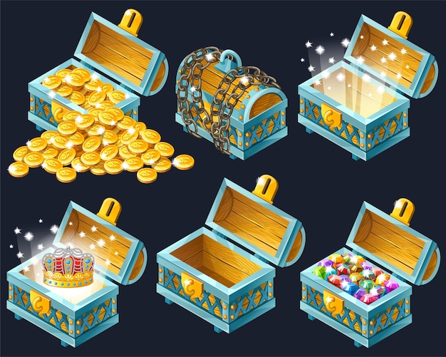 Hoạt họa rương isometric chứa kho báu.