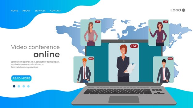 Hội nghị video trực tuyến Mọi người giao tiếp và tiến hành đàm phán kinh doanh bằng máy tính xách tay