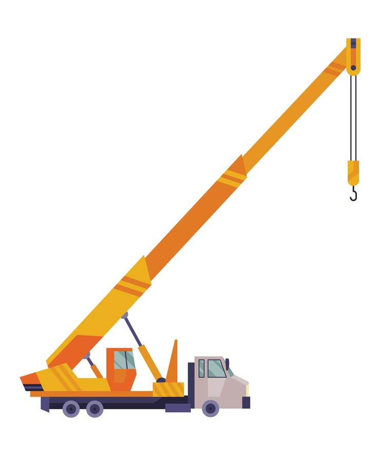Vector hoisting crane icon construction crane equipment in flat style yellow industrial heavy machine lifter doing heavy lifting