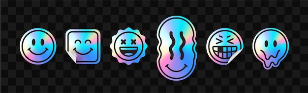 Holographic smile stickers ACID smile Hologram labels of different shapes Sticker shapes for design