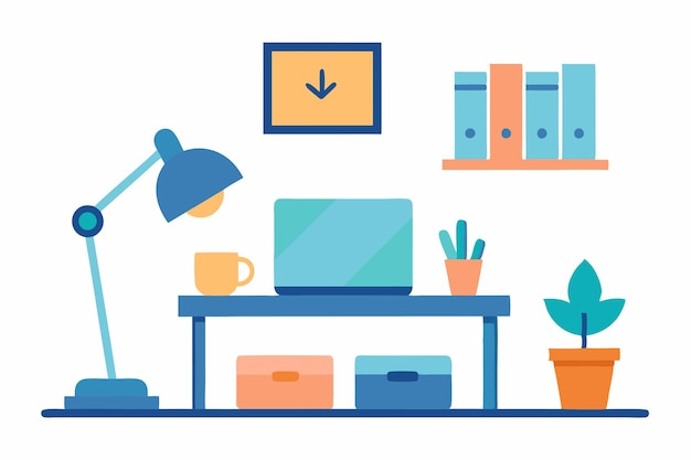 home office setup cozy workspace with desk and laptop vector illustration