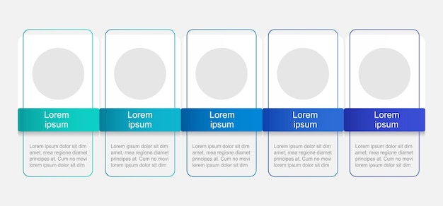 Horizontal gradient infographic chart design template Abstract infochart with copy space Instructional graphics with 5 step sequence Visual data presentation Arial Regular font used