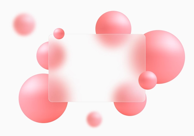 Horizontal presentation screen with glass overlay effect on gradient spheres
