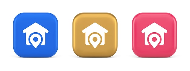 house location gps route button distance navigation map pin pointer direction 3d realistic icons