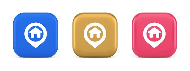 house map pin location button navigation panel web app gps network pointer 3d realistic icons