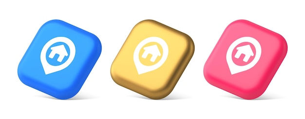 house map pin location button navigation panel web app gps network pointer 3d realistic icons