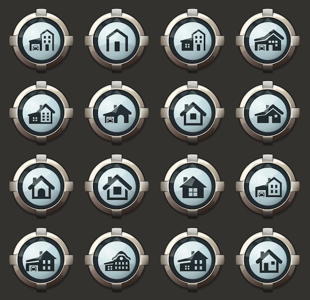 House type vector icons in the stylish round buttons for mobile applications and web