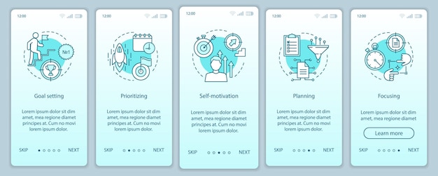 HR skills, abilities onboarding mobile app page screen vector template. Professional employee qualities walkthrough website steps. Goal setting, focusing. UX, UI, GUI smartphone interface concept