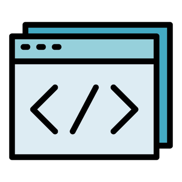 Html code icon outline vector Cms development Website system color flat