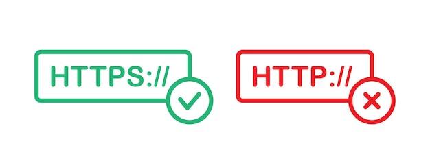 HTTPS and HTTP website connection safety status icon Red and green web URL bar with check and cross