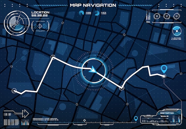 HUD city map navigation interface screen and route