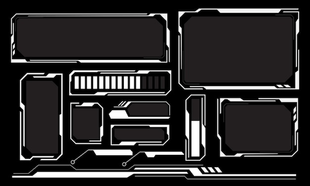 hud frames white grey user interface elements design modern technology futuristic control panel screen digital hologram window gaming menu touching cyber monitor set on black background vector